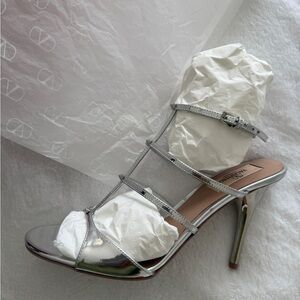 Valentino Garavani Shiny Silver Strappy Heels